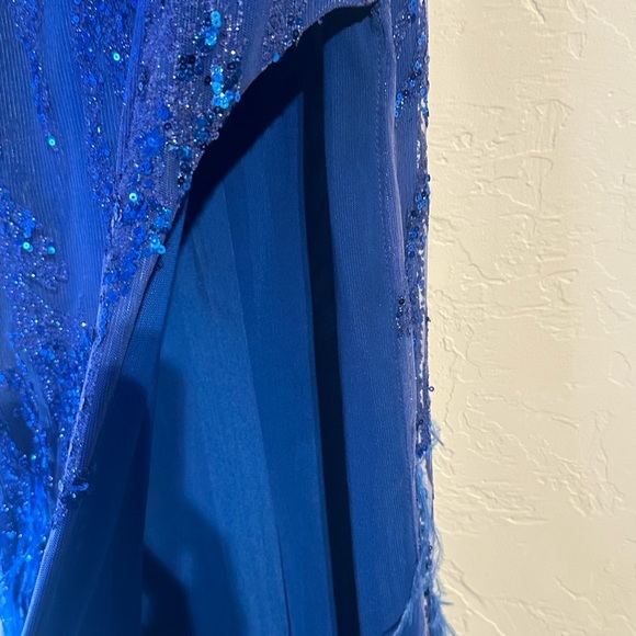 Portia and Scarlett Royal Blue Feathered Gown - Picture 4 of 14